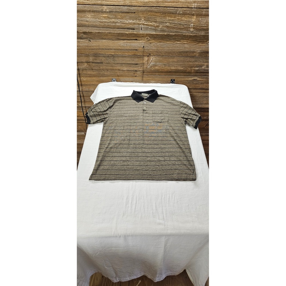 Ash Creek Trading Mens XL Polo Shirt Brown Striped Short Sleeve Pocket Casual
